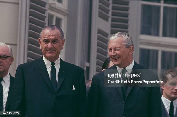 President of the United States, Lyndon B Johnson meets with Chancellor of West Germany, Kurt Georg Kiesinger in Bonn, Germany on 24th April 1967 for...