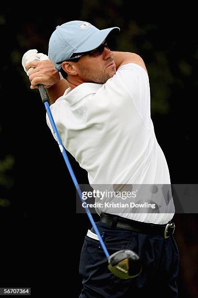 Andrew Tschudin of Australia tees off on day one of final International Qualifying for the Open Championships, at Kingston Heath Golf Course January...