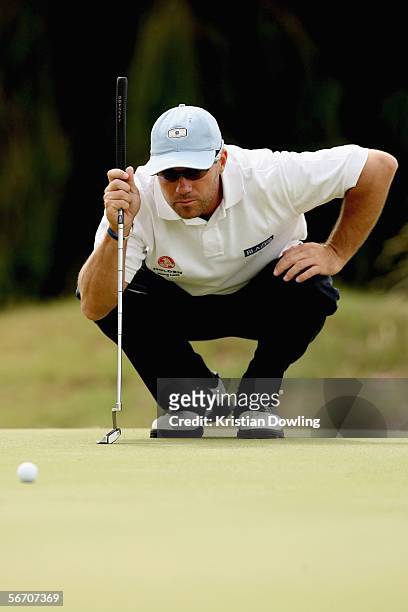 Andrew Tschudin of Australia reads a putt on day one of final International Qualifying for the Open Championships, at Kingston Heath Golf Course...