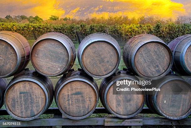 wine barrels in the sunset - williamsburg virgínia - fotografias e filmes do acervo