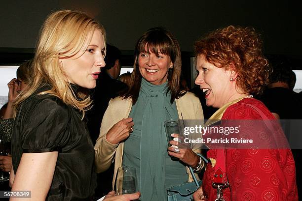 Actress Cate Blanchett, Media Personality Karen Upton-Baker and Elizabeth Ann Macgregor, Director, Museum of Contemporary Art attend the relaunch for...