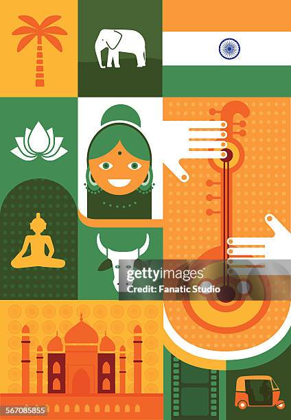 stockillustraties, clipart, cartoons en iconen met illustrative representation of indian cultures - two animals