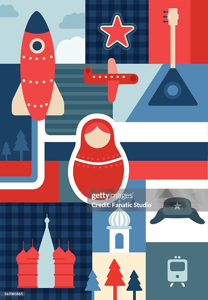 Illustrative collage representing Russian culture