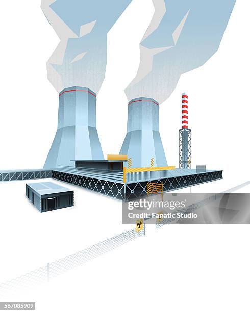nuclear power station - cooling tower stock illustrations