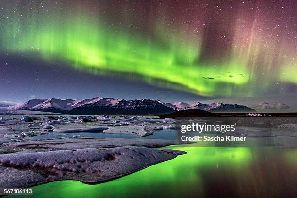 aurora borealis on iceland - reykjavik stock-fotos und bilder