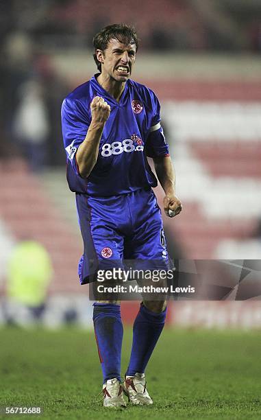 Gareth Southgate of Middlesbrough celebrates his team's win during the Barclays Premiership match between Sunderland and Middlesbrough at the Stadium...