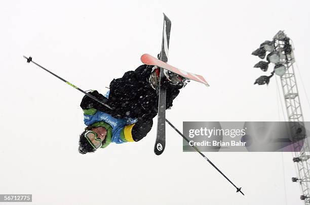 Candide Thovex of France flips and spins during the Men's Skiing Superpipe Qualifying at Winter X Games 10 on January 31, 2006 at Buttermilk Mountain...