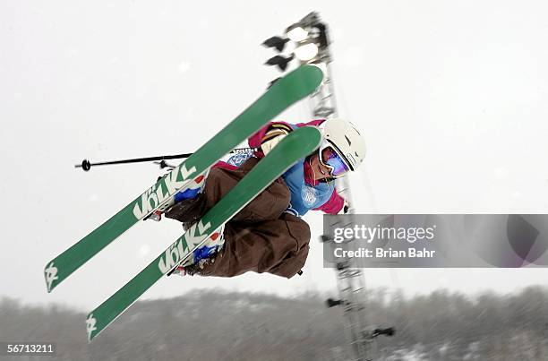 Sarah Burke competes during the Women's Skiing Superpipe Finals at Winter X Games 10 on January 31, 2006 at Buttermilk Mountain in Aspen, Colorado.