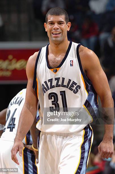 Shane Battier of the Memphis Grizzlies looks on against the Sacramento Kings during a game January 10, 2006 at FedExForum in Memphis, Tennessee. The...