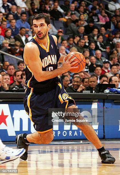 Peja Stojakovic of the Indiana Pacers in action during the game against the Washington Wizards on January 31, 2006 at the MCI Center in Washington,...