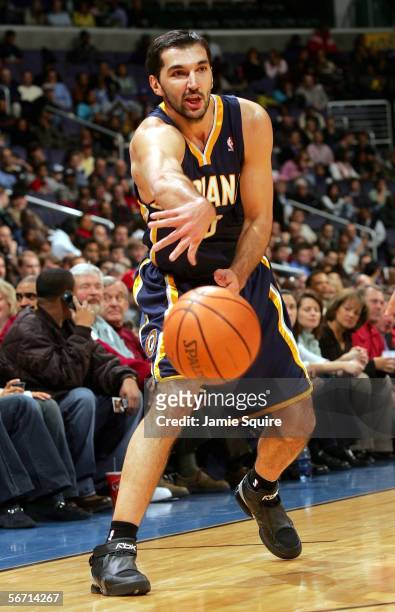 Peja Stojakovic of the Indiana Pacers in action during the game against the Washington Wizards on January 31, 2006 at the MCI Center in Washington,...
