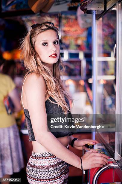 model at the fair - prater wien stock pictures, royalty-free photos & images