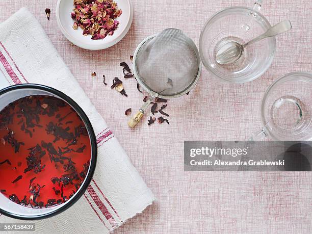 making tea - hibiscus stock pictures, royalty-free photos & images