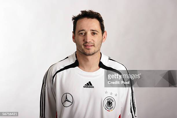 Oliver Neuville of Germany attends a photocall of the German National Football Team on January 31, 2006 in Duesseldorf, Germany.