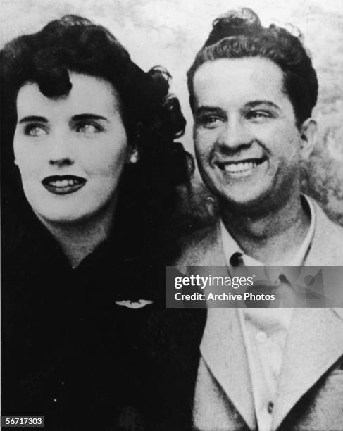 Photograph probably taken in a photo booth of American aspiring actress and murder victim Elizabeth Short , known as the 'Black Dahlia,' and an...