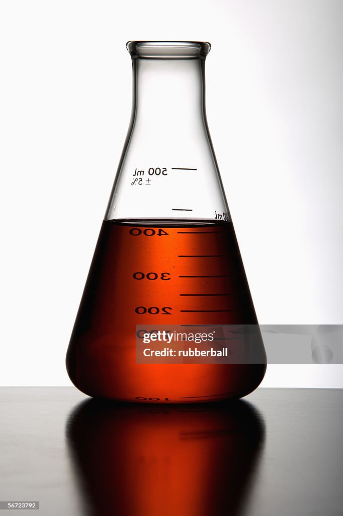 Close-up of a liquid filled beaker