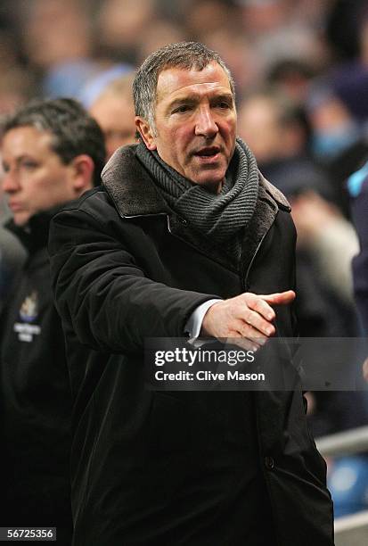 Graeme Souness of Newcastle United put out his hand at the end of the Barclays Premiership match between Manchester City and Newcastle United at the...