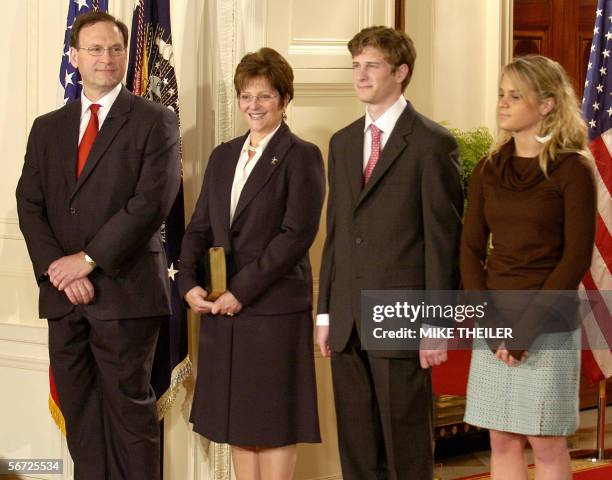 Washington, UNITED STATES: Supreme Court Justice Samuel Alito arrives with his family, including his wife, Martha-Ann, son Philip and daughter Laura,...