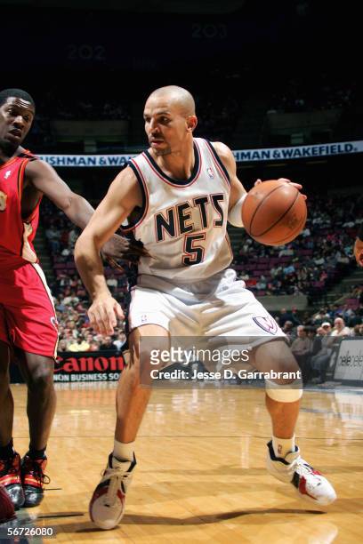 Jason Kidd of the the New Jersey Nets moves the ball during the game against the Atlanta Hawks at Continental Airlines Arena on December 30, 2005 in...