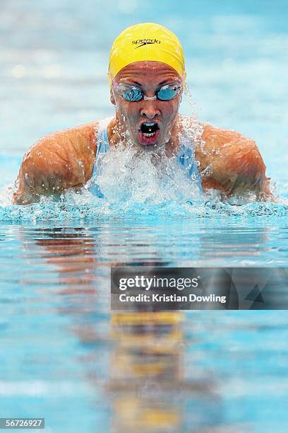 Brooke Hanson of Australia swims during the Women's 100m Breaststroke heats during day four of the Australian Commonwealth Games Swimming Trials at...