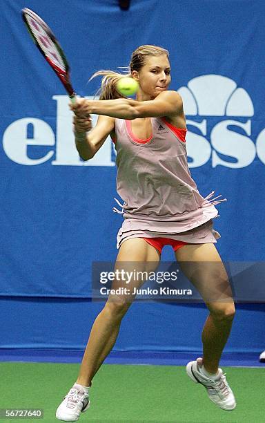 Maria Kirilenko of Russia returns the ball against Ana Ivanovic of Serbia-Montenegro during the Toray Pan Pacific Open February 2, 2006 in Tokyo,...