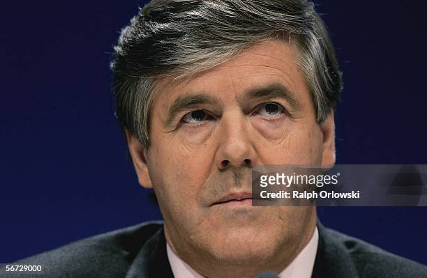 Deutsche Bank CEO Josef Ackermann, who's contract was extended until 2010, attends the annual results news conference on February 2, 2006 in...
