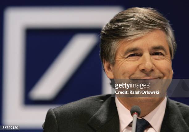 Deutsche Bank CEO Josef Ackermann, who's contract was extended until 2010, smiles during the annual results news conference on February 2, 2006 in...