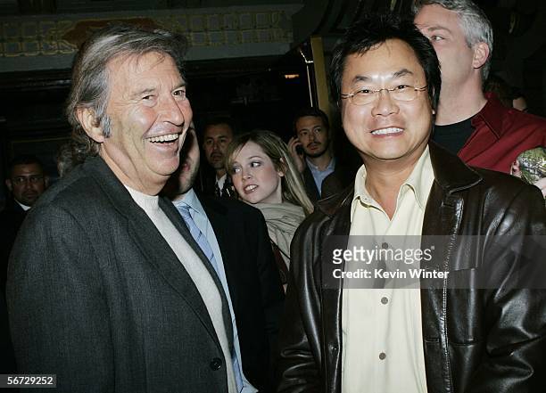 New Line's Bob Shaye and director James Wong pose at the premiere of New Line's "Final Destination 3" at the Chinese Theater on February 1, 2006 in...