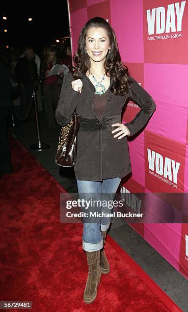 Model Brandi Sherwood arrives at the opening night of Eve Ensler's "The Good Body" at the Wadsworth Theatre on February 1, 2006 in Los Angeles,...