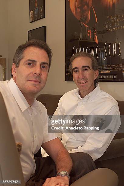Co-chairmen/CEOs of Spyglass Entertainment, Roger Birnbaum and Gary Barber are photographed for Los Angeles Times on May 22, 2000 in Los Angeles,...