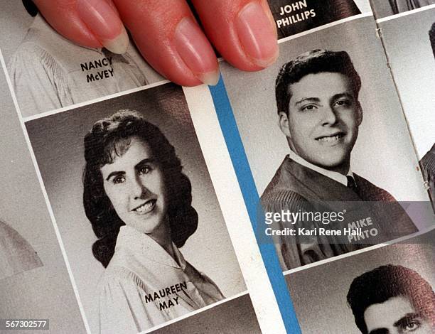 Finder.yearbook1.KH.2/12/97.Maureen May and Mike Pinto in their Class of 1960 Culver City High School yearbook photos. Maureen Schaller , now 54, of...