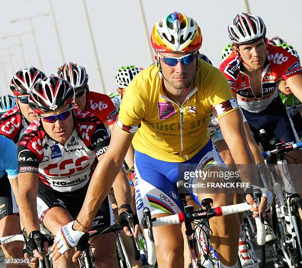 Australian Stuart O'Grady and Belgian Tom Boonen ride in the pack during the fourth stage of the 5th edition of the Tour of Qatar cycling race...