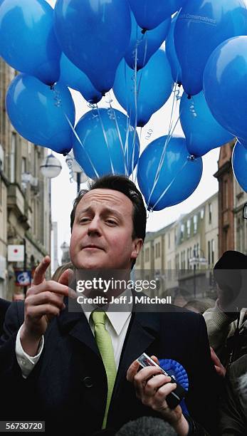 David Cameron, Conservative party leader, walks down Dunfermline High Street February 2, 2006 in Dunfermline Scotland. Mr Cameron is canvassing in...