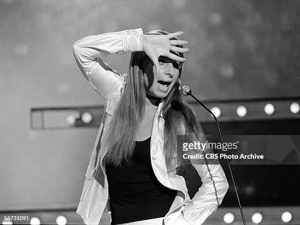 American singer, actress, and entertainer Barbra Streisand rehearses for her television musical variety show 'Barbra Streisand... And Other Musical...