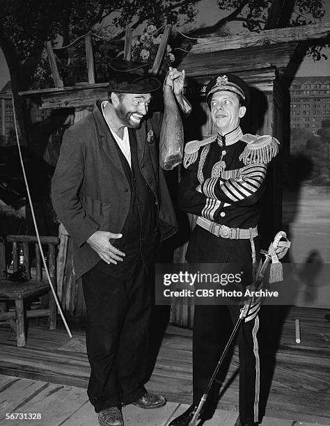 American television actors Red Skelton and Don Knotts perform in a skit on 'The Red Skelton Show,' January 26, 1965.