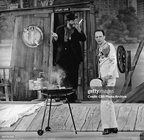 American television actors Red Skelton and Don Knotts perform in a skit on 'The Red Skelton Show,' January 26, 1965.