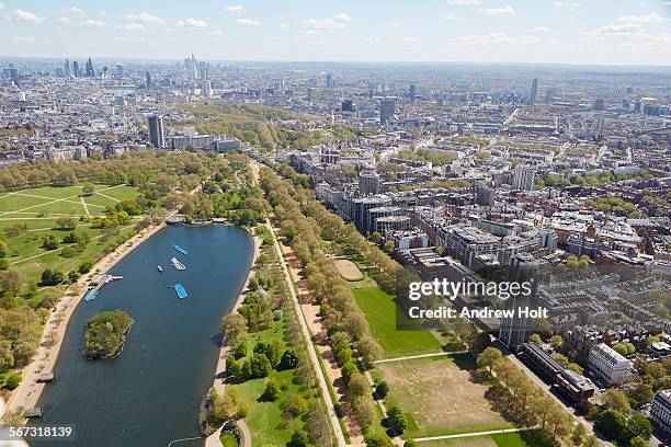 aerial view east of hyde park - the serpentine london stock pictures, royalty-free photos & images