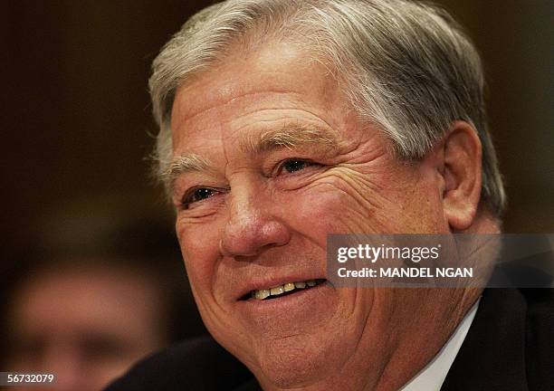 Washington, UNITED STATES: Mississippi Governor Haley Barbour smiles while testifying infront of the Senate Homeland Security and Governmental...