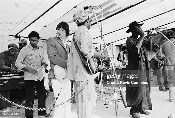 Guitarist Steve Diggle, of English punk band Buzzcocks, joins English roots reggae band Steel Pulse on stage at the Northern Rock Against Racism...