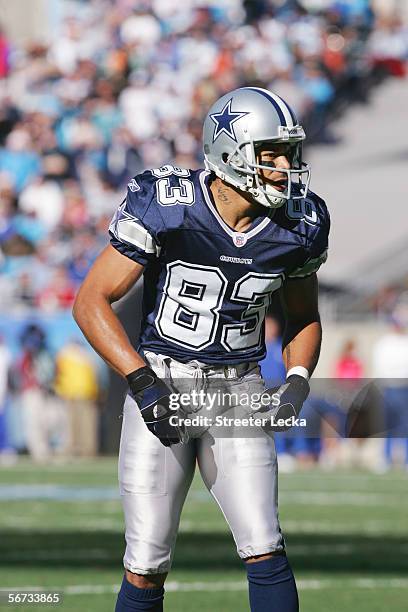 Wide receiver Terry Glenn of the Dallas Cowboys lines up against the Carolina Panthers at Bank of America Stadium on December 24, 2005 in Charlotte,...