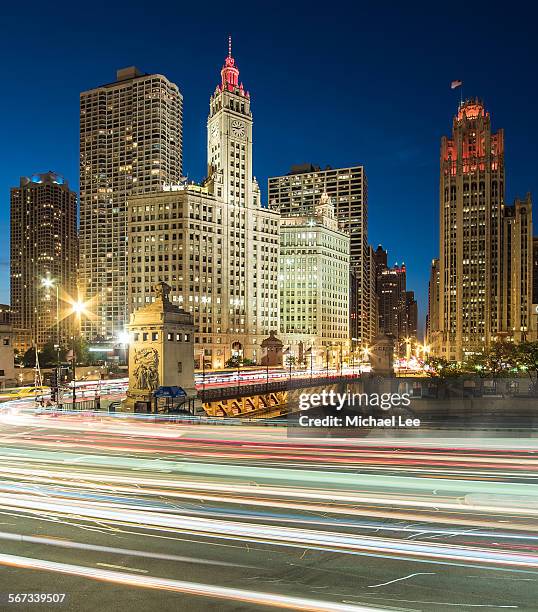 chicago architecture and night trails - michigan avenue stock pictures, royalty-free photos & images