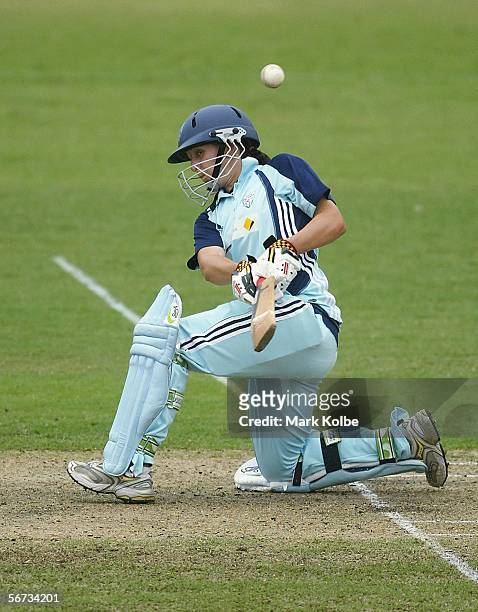 Michelle Goszko of the NSW Breakers plays a ball behind square during the 1st Final between the New South Wales Breakers and Queensland Fire at North...