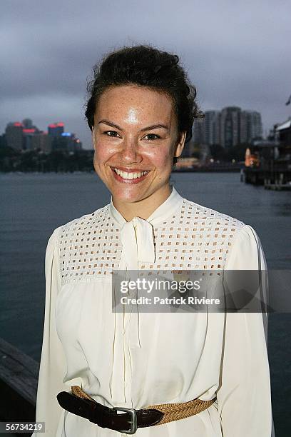 Actress Amy Mathews arrives at the Mercedes-Benz Start Up fashion show held at Pier 2 Walsh Bay on February 2, 2006 in Sydney, Australia.