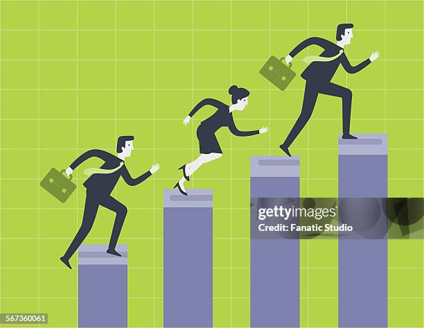 business professionals conquering hurdles to reach their goal - full suit stock-grafiken, -clipart, -cartoons und -symbole