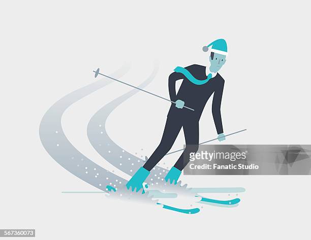 businessman on exciting holiday skiing on snow hill - ski boot stock illustrations