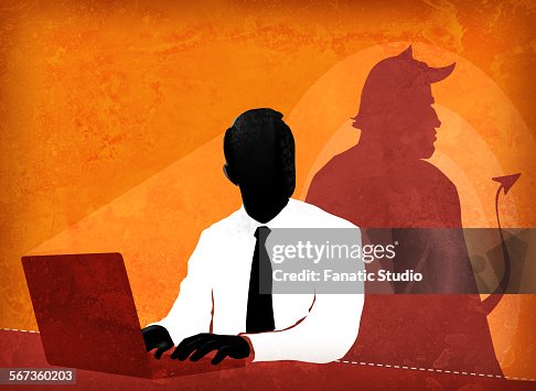 Businessman doing false advertisement Businessman doing false advertisement