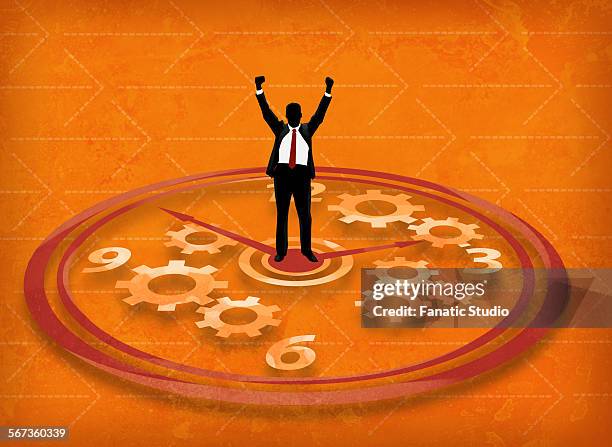 successful businessman standing clock - time flies stock illustrations
