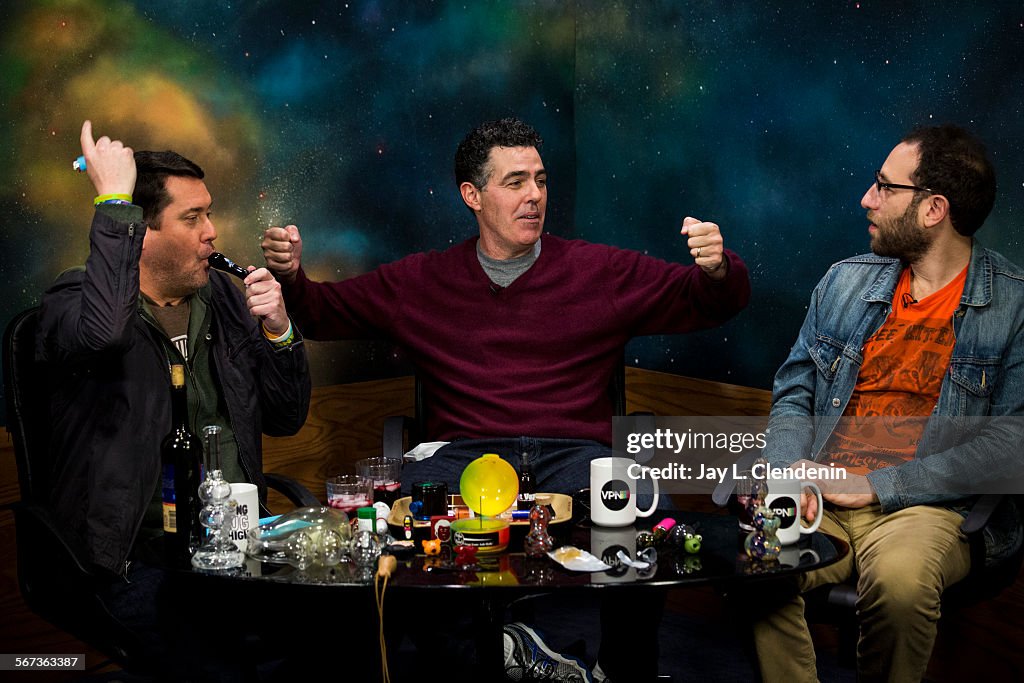 CULVER CITY, CA --JANUARY 12, 2015--Comedian Doug Benson smokes a marijuana pipe in the middle of ta