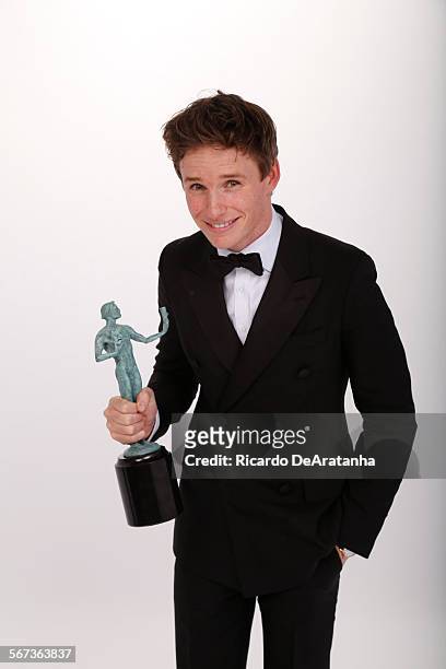 January 26, 2015 Best actor in a film: winner Eddie Redmayne, "The Theory of Everything" in the photo booth at the 21st Annual Screen Actors Guild...