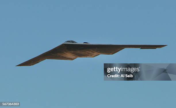The U.S. Air Force's B-2 Spirit Stealth bomber "Spirit of Arizona" flies over Northrop Grumman Corp. Facility at U.S. Air Force Plant 42 in Palmdale...